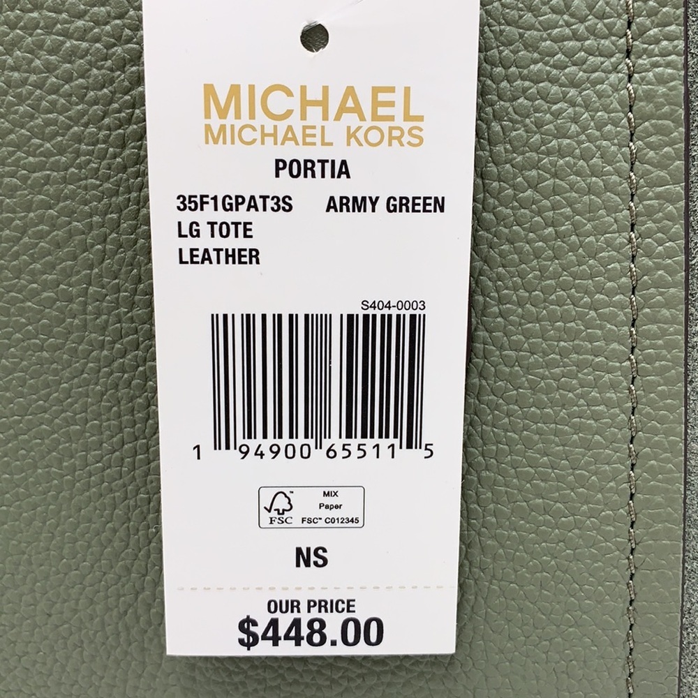 MICHAEL KORS PORTIA LARGE TOTE ARMY GREEN COLOR PEBBLED LEATHER/SUEDE - Picture 16 of 16